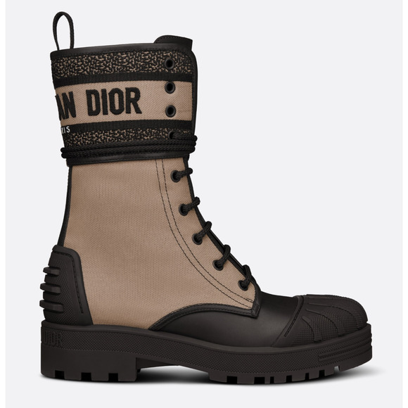 Dior D-Major Black Taupe Logo Military Combat Lace Up Tie Ankle Boots 38.5 - Picture 5 of 16